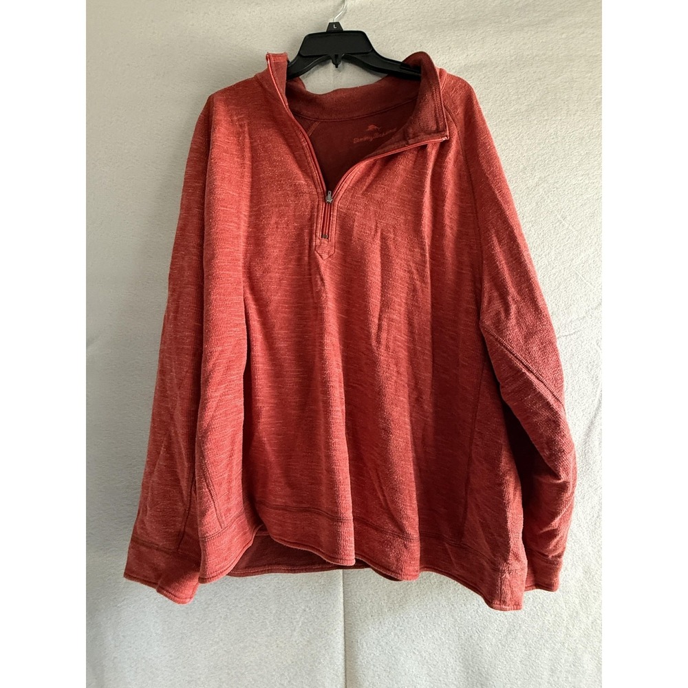 Tommy Bahama Sweatshirt Mens‎ 2XL Red 1/4 Zip Fleece Knit Pullover Mock Neck